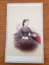 Antique Sepia Victorian Woman Handtinted Red Black Dress Cabinet Photograph - £62.72 GBP