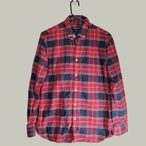 Claiborne Mens Button Down Shirt Medium Red Plaid Slim Fit Long Sleeve - £10.59 GBP