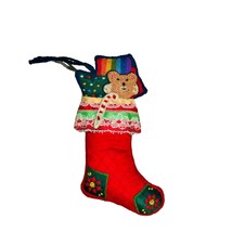 Hallmark Christmas Ornament Stocking Embroidered Rainbow Bear Candy Cane Vintage - £5.32 GBP