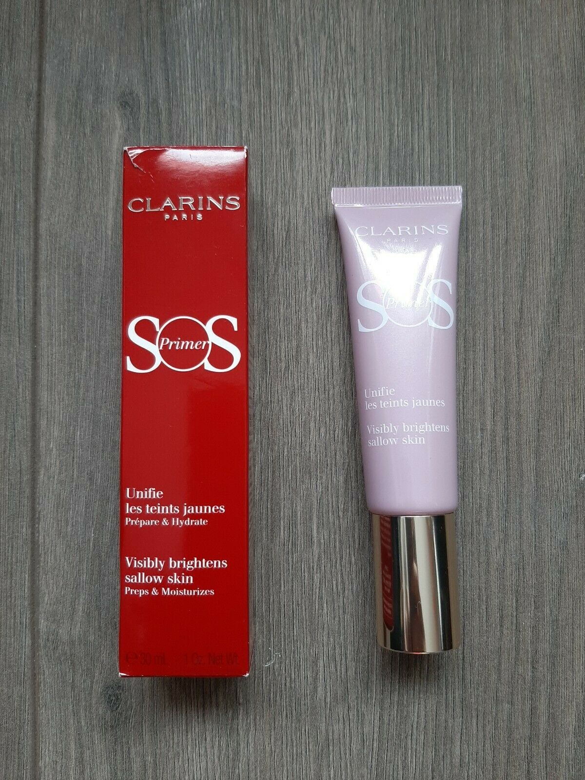 CLARINS SOS Face Primer LAVENDER Brightens Sallow Skin, 1oz, NIB - $12.86