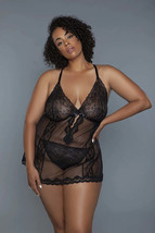 Plus Size Black 2 Pc Unlined Lace Cups Babydoll Sheer Mesh And Lace Fron... - £27.82 GBP