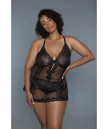 Plus Size Black 2 Pc Unlined Lace Cups Babydoll Sheer Mesh And Lace Fron... - £27.97 GBP