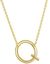 Gold-plated Sterling Silver Sideway Letter Q Initial Pendant Chain Necklace 18&#39;&#39; - £30.36 GBP