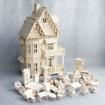 Wooden dollhouse miniature Furniture toy for dolls DIY disassembled doll house p - £29.08 GBP