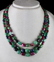 Multi Natural Emerald Ruby Blue Sapphire Beads 3 L 572 Carats Gemstone Necklace - £2,961.61 GBP