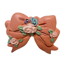 Vintage 1980s Mauve Rose Bow Resin Pin Brooch 2.25 x 2 inches - £8.46 GBP