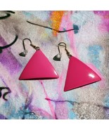 Triangle Pink Metal 70s Style Groovy Hippie Core Vintage Earrings Women ... - £11.20 GBP