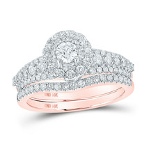 14kt Rose Gold Round Diamond Halo Bridal Wedding Ring Band Set 1 Cttw - £1,399.16 GBP