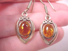 (PE32-1U) Amber Orange Baltic Poland 925 Sterling Silver Dangle Earrings Jewelry - £29.03 GBP