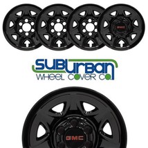 2014-2019 GMC Sierra 1500 # 7950-GB 17&quot; 6 Lug Steel Rim BLACK Wheel Skins SET/4 - £78.55 GBP