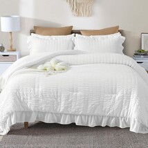 Jollyvogue Queen Comforter Set, 3 Pieces White Seersucker Comforters Que... - $51.96