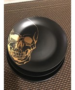  Royal Stafford Skull Gold Black Matte Halloween Dinner Plates Set 4 ~New~ - £53.98 GBP