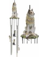 Realistic Sitting Lone Gray Wolf Hand Painted Sculptural Wind Chime Deco... - $605.17 MXN