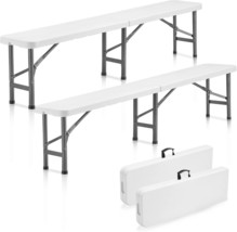 6Ft Plastic Folding Bench(2 Pack), Portable Outdoor Bench, Sturdy Steel Frame - $125.95