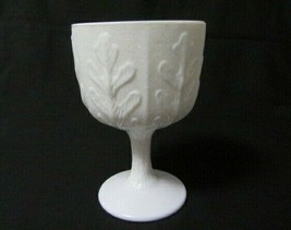 E.O. Brody White Milk Glass Leaves Stemmed Compote Vase Planter Cleveland Oh - £6.86 GBP
