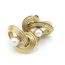 A&amp;Z gold-filled real pearl screw-back earrings - 3/4&quot; vintage GF wire knot - £23.59 GBP
