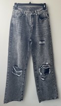 Shein High Waist Wide Leg Jeans Womens Size Small Black Wash Distressed - $15.83