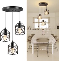 Industrial 3-Light Pendant Light With Metal Cage, E26 Base, Licperron Adjustable - £34.75 GBP