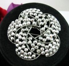 SILVERED RHINESTONES Vintage PIN Big Brooch  ROUND  Silvertone Broach 2 ... - $18.99