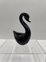 Black Glass Swan Figurine Small Black Glass Waterfowl Bird Figure - £7.51 GBP