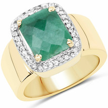 14K Gelb Vergoldet 6.12Ct Labor Erstellt Smaragd 925 Sterlingsilber Ring - £140.66 GBP