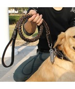 Heavy Duty Rope Dog Leash Genuine Leather Braided Large Leads For Large ... - £17.42 GBP