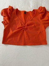 Shein Women&#39;s Orange Crop Top V-Neck Short Sleeve Size XL - $10.88