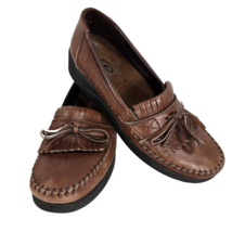 Dexter Loafer Brown Leather Shoe with Tassel Raised Wedge Heel Womens 7.5 N - £14.79 GBP