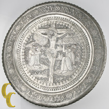 Antique Silver Coated Bronze Eastern Orthodox Platter 15 1/2&quot; Diameter - £197.25 GBP