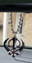 Stainless Steel Punjabi Sikh Kaur Singh Khanda Pendant Car Rear Mirror in Beads - £13.93 GBP