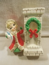 Vtg Ucagco Japan Ceramic Christmas Spaghetti Trim Girl Gift Chimney Plan... - €49,42 EUR