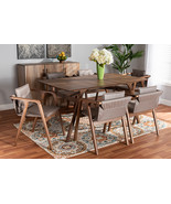 Alayna Gray Imitation Leather Upholstered and Walnut Brown 7-Piece Dinin... - $27,939.35 MXN