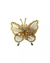 Vintage Women&#39;s Brooch Pin Rhinestones Gold Plated Butterfly Estate Jewelry - £11.77 GBP