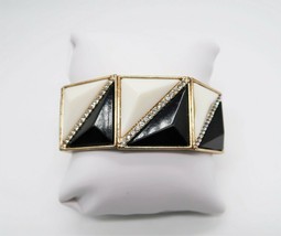 Vtg black &amp; white geometric patterned stretch bracelet rhinestone accents - $14.99