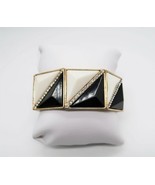 Vtg black &amp; white geometric patterned stretch bracelet rhinestone accents - €13,14 EUR