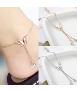 Butterfly Gold/Silver Pendant Anklet Foot Chain Tassel Rhinestone Beach ... - $303.68 MXN