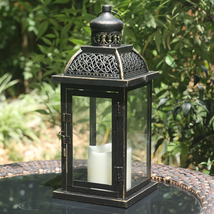 Large Candle Lanterns Decorative Indoor, 14.4&quot; Outdoor Lantern with Clear Glass, - £31.26 GBP