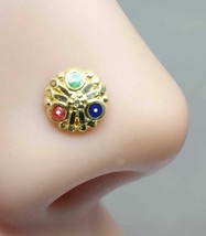 Cute Real Gold nose stud 14K Indian piercing nose ring Push Pin - $55.68