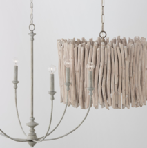 Off White Organic Twigs Chandelier Coastal Modern Farmhouse Drum Pendant - $688.00