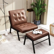 Lamerge Accent Chair With Ottoman, Contemporary Upholstered Accent Chairs, Brown - £132.31 GBP
