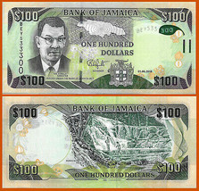 Jamaica P95, $100, Sir Donald Sangster / Dunn&#39;s River falls, new year - see UV - £2.52 GBP