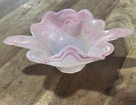 Pink &amp; White Wavy Swirl Decorative Art Oval Candy Trinket Bowl Vintage 3... - $334.15 MXN
