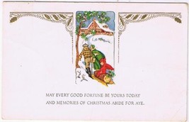 Christmas Postcard Bringing Home Yule Log 1929 - £1.69 GBP