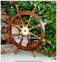 Ship Wheel Big Ship Steering Wheel Wooden Antique Teak Brass Nautical Pirate - £112.50 GBP