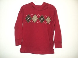 Gymboree Boy&#39;s Size 3T Hoodie Shirt Dark Red Argyle Design Long Sleeves - $10.19