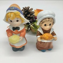 Thanksgiving Girl and Woman Figurines with Fall Pick Autumn - £11.67 GBP