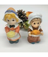 Thanksgiving Girl and Woman Figurines with Fall Pick Autumn - £11.69 GBP