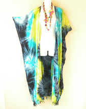 CG20 Tie Dye Women Rayon Batik Plus Size Open Front Duster Maxi Cardigan... - £23.48 GBP
