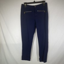 IMAN Size 12 Womens Navy Blue Dress Pants Linen Gold Zippered Pockets - £9.47 GBP