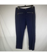 IMAN Size 12 Womens Navy Blue Dress Pants Linen Gold Zippered Pockets - £9.54 GBP